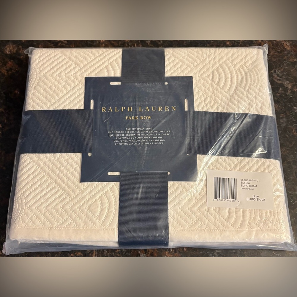 New Ralph Lauren Park Row Elysia Euro Sham in Chic Cream 26 x 26 Cotton Luxury